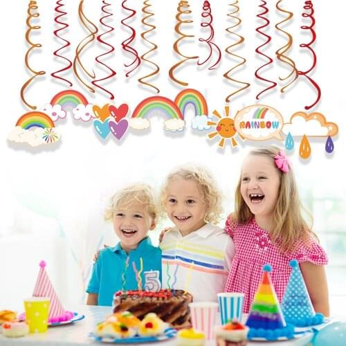 Baby Shower Colorful Rainbow Hanging Swirls PVC Ceiling Foil Rainbow Spirals Happy Birthday Party Dcorations Kids Party Favors