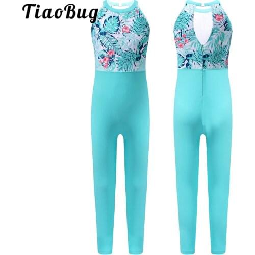 Kids Girls One Piece Unitard Printed Ballet Sleeveless Full Body Tight Jumpsuit Gymastics Leotards Dance Costume Workout Wear