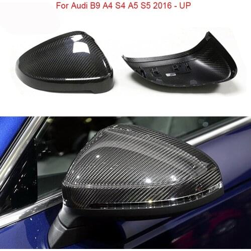 For Audi B9 A4 S4 A5 S5 2016 - UP Dry Real Carbon Fiber Rear View Mirror Cover Carbon Mirror Side Caps Replacement Style Caps