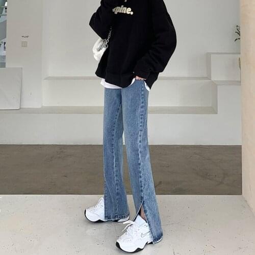 Streetwear Women Denim Blue Jeans Chic High Waist Loose Female Wide Leg Jeans Pants 2021 Spring Vintage Denim Trousers