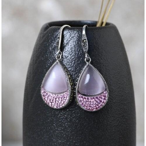 FNJ Waterdrop Opal Drop Earrings 925 Silver Original Pure S925 Sterling Silver Earring for Women Jewelry Cubic Zircon