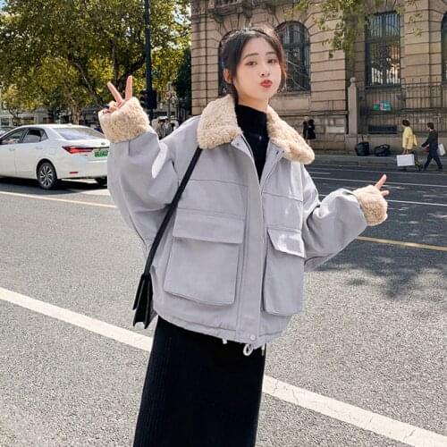 Cotton Clothes Womens Short 2021 New Winter Korean Loose Lamb Wool Jackets Warm Wild Zippers Fashion Pockets Top Chaqueta Mujer