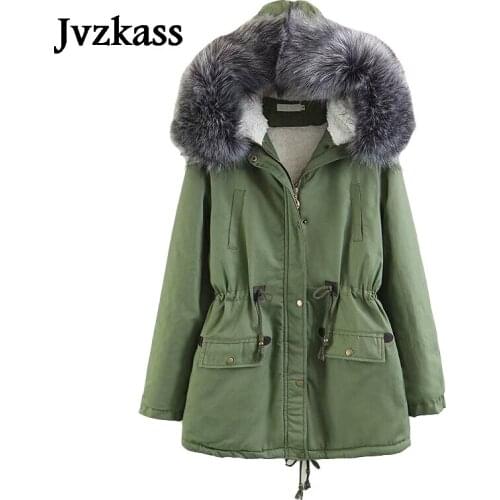 Jvzkass 2019 cotton new long winter sheep lamb coat female thick comfortable cotton uniform army green Z330