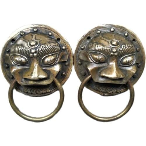 China Old Bronze Rural Collections Bronze Door Ornament Of Lions Door Ring