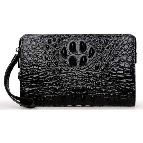 Luxury Crocodile Mens Clutch bag Wallets Split Leather Handbag Business Large clutch Wallet Card Holder Long Cell Phone Purse