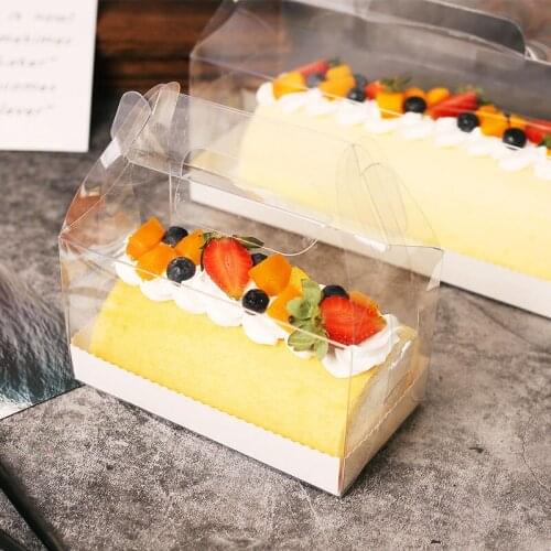 Cake Food Container Disposable Swiss Roll Take-out Box Wrapping Cases Packing Foodgrade PP Sushi Cake Roll Box Wrapper 10pcs