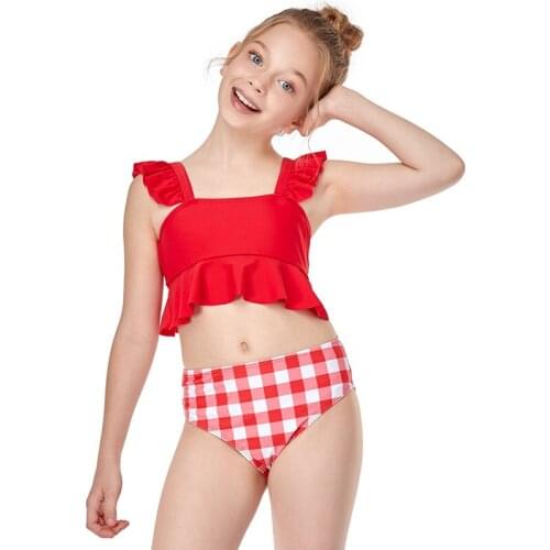 Summer Ruffle Grils Swimsuits 2 Pieces Kids Bathing Suit Sport Teenager Gilr Swimwear Beach Children Separate Swimming Clothes