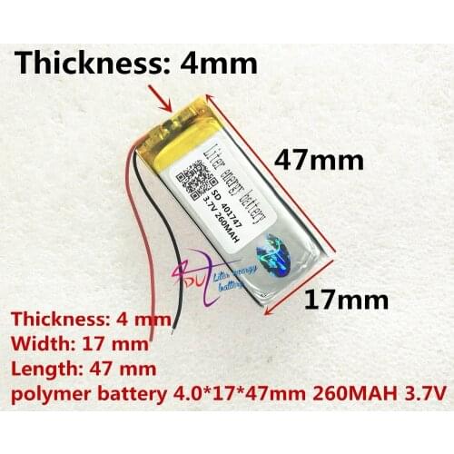 SD 401747 lithium polymer battery 3.7v li-ion battery 260mah
