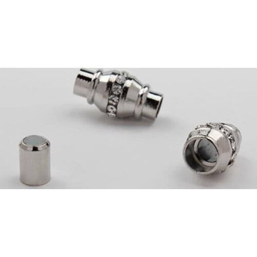 50 sets 17*10mm Copper Pave Rhinestone Magnetic Clasp 5mm Hole Magnetic Clasp, Long Tube Magnetic End Cap for Leather Cords