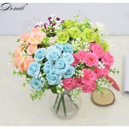 30 cm Mini Rose 1 Bouquet 15 Flower Head Silk Flowers Branches Fake Artificial Flower For Decor Wedding Holding flowers