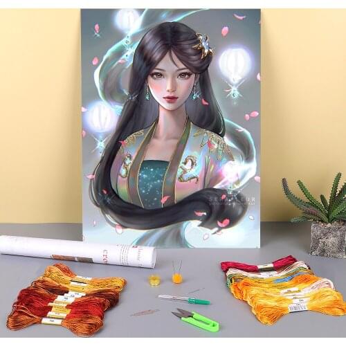 Cartoon Girl Woman Printed Canvas 11CT Cross Stitch DIY Embroidery Set DMC Threads Sewing Painting Handicraft Craft Decor