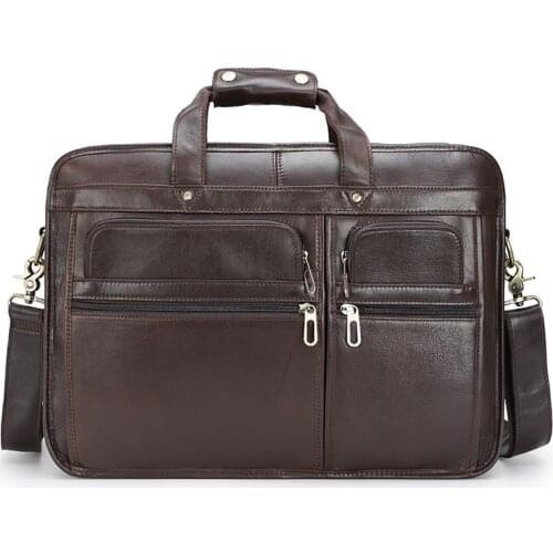 Man Large Capacity Real Leather Two Layer Briefcase Tote Hand Bags 2021 New 17" Laptop File Dress Shoulder Bag