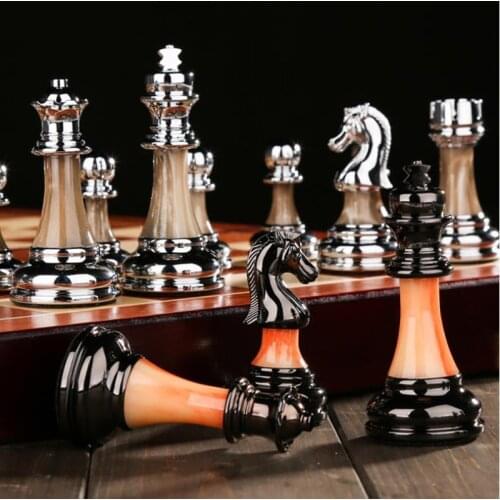 45CM Wooden Chess Set Luxury Metal Chess Figures King Height 89mm Professional Family Board Games Chess Home Ornament Collection
