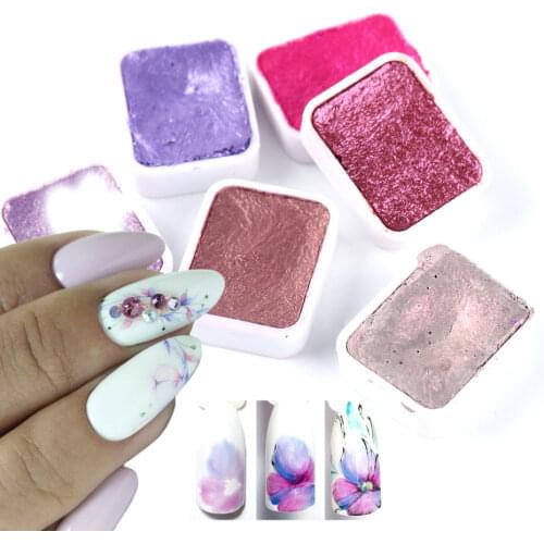 6/12pc Nail Art Pigment Set Painting Flowers Watercolor Paint Charming Mirror Glitter Powder Blooming Shimmer Solid Dust LA1838