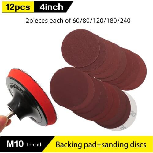 4inch 100mm Sanding Disc Set Hook&Loop Sandpaper 60-240 Grit Backing Plate with M10 Drill Adaptor Abrasive Tools