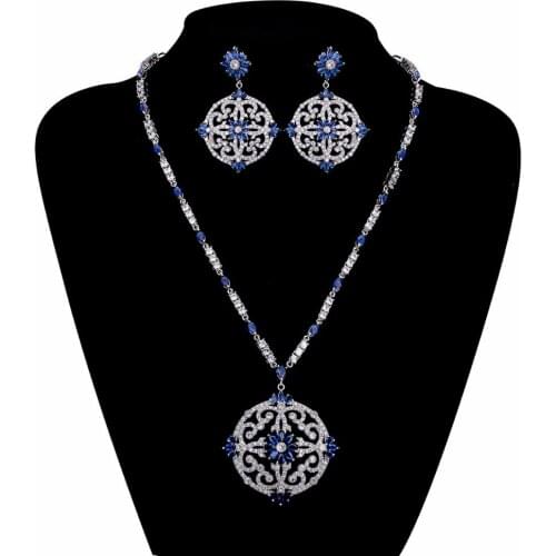 Round Full 5A Cubic Zirconia Bride Wedding Necklace Earring Set Top Quality Women Prom Party Jewelry Sets CN10191