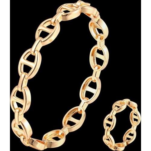 Zlxgirl 2021 Simple all faceted bracelet and ring womens jewelry set classic women statement punk jewelry sets copper bangle