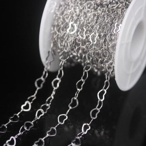 New!! 5meters 4x6mm Copper Heart Charms Chokers Findings,Plated Silver Necklace Bracelet Handmade Crafts Rosary Chains Jewelry