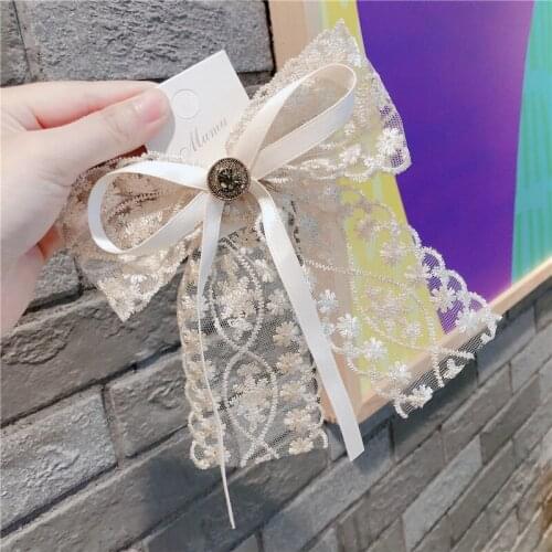 New Elegant Lace Bowknot Hair Clip Fabric Crystal Hairpins Headpiece Luxulry Jewelry Korean Hair Accessorie for Women Girls