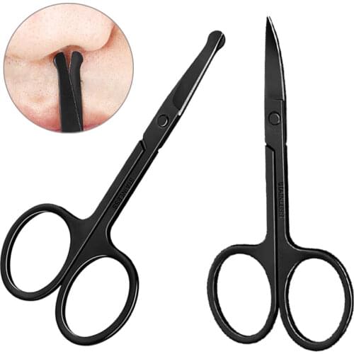 Stainless Steel Black Nose Hair Scissors Portable Eyebrow Eyelash Trimmer Facial Hair Remove Beauty Tools Tweezer Makeup Scissor