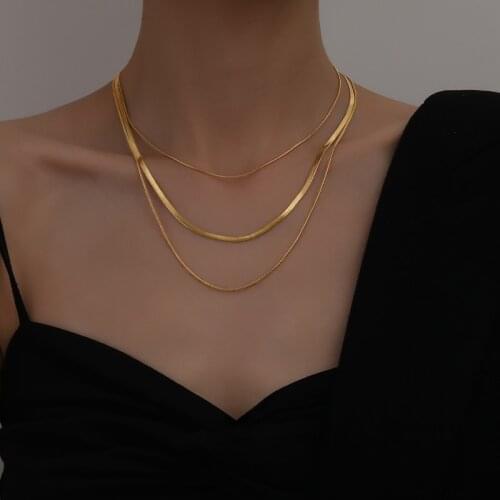 Charm Women Multi-layer Snake Chain Choker Necklace Unfading Titanium Steel Gold Color 3 Layer Chokers Link Girls Clavicle Chain