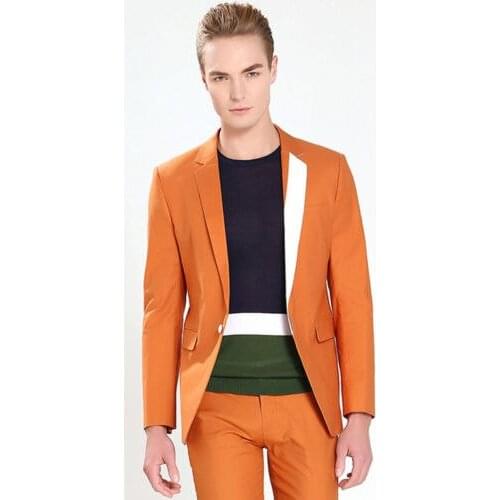 Orange Casual Mens Suits Groom Wedding Prom Slim Fit Mens Suits Customized Terno Masculino Suits 2 Pcs(Jacket+Pant)