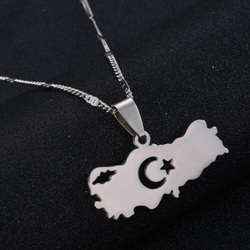 Stainless Steel Turkey Map Pendant Necklace Women Men Turkish Map Chain Jewelry