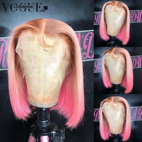 180% Ombre Pink Red Blue 4/613 Blonde Wig Brazilian Remy Glueless 13x6 Short Bob Wig Lace Front Human Hair Wigs For Black Women