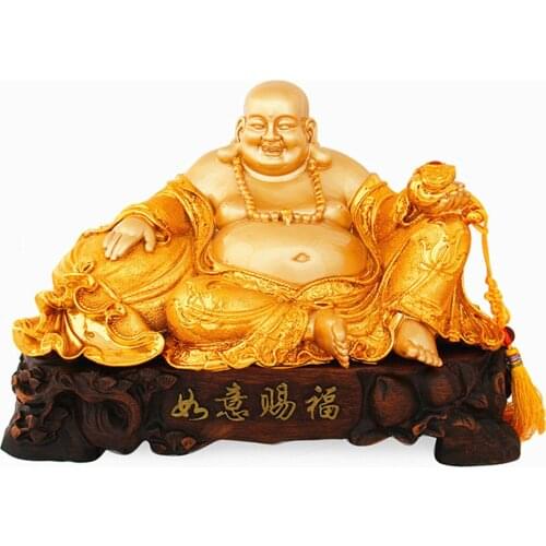 42cm Resin electroplating gold furnishing articles maitreya sitting room office decoration home decoration laughing buddh crafts