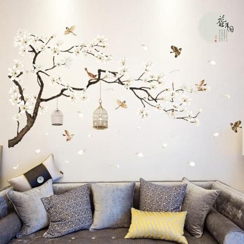 Full Moon Flower Birds Wall Sticker Home Living Room Decal DIY Waterproof Decor Fashion