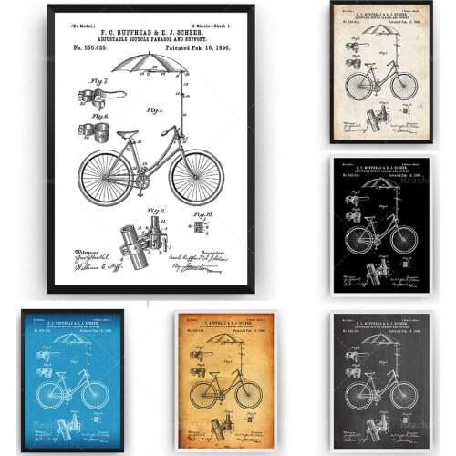 Adjustable bicycle 1896 patent printed wall art poster riding blueprint gift