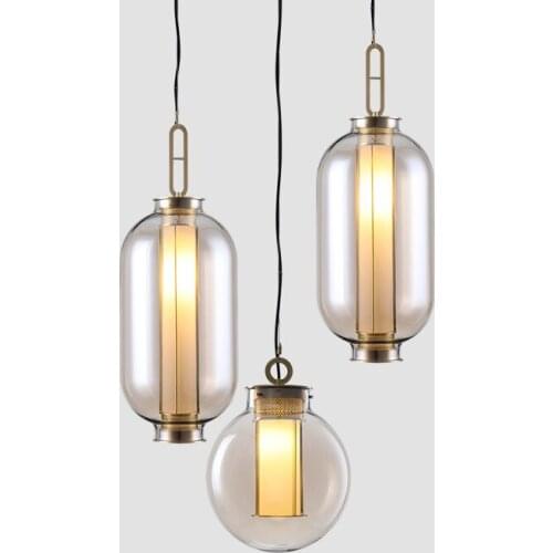 Nordic Luxury Transparant Glass Ball Cord Hanging Lamp Adjustable Golden Plated Pendant Light Warm Light Bar Living ROom