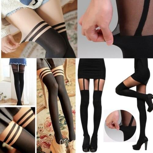 Sexy Women Black Fake Garter Belt Suspender Tights Over The Knee Hosiery Stockings Gifts