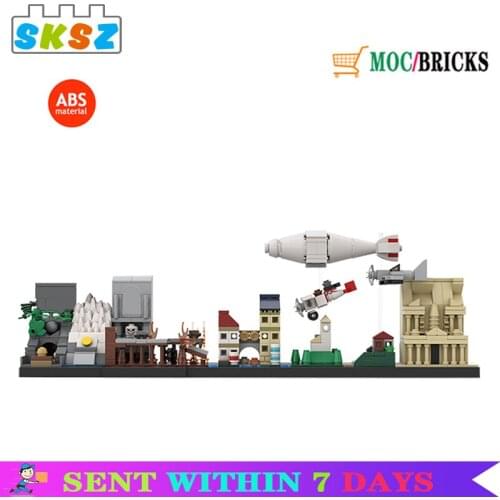 2021Skyline Architecture City Office Building Airship Plane Museum Wharf Street MOC Building Blocks Kid Education Toys City Gift