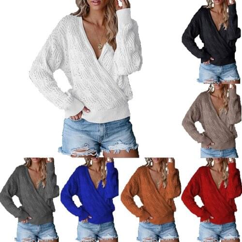 GBVLGAR Women Winter Warm Knitted Sweater Sexy V Neck Criss -Cross Pullovers Full Sleeve Jumper Outwear Female Sweater Plus Size