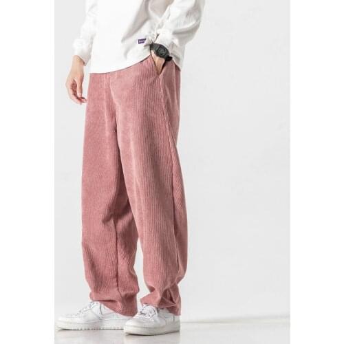 Corduroy Pants Men Casual Loose Staight Pant 2021 Winter Fashion Pink Solid Color Male Woman Trousers Streetwear Hip Hop Pants