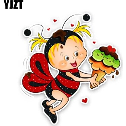 YJZT 13.9CM*13.6CM The Bee Holds The Ice Cream PVC Car Sticker Decorate Decal 12-300688