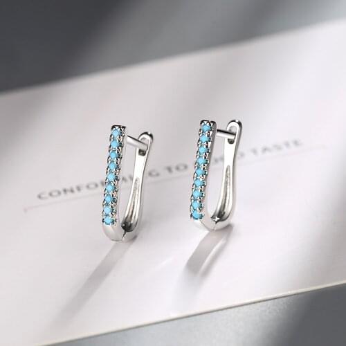 Cross-border ear buckle female Korean fashion geometric oval inlaid blue pine zircon simple temperament geometric ear jewelry