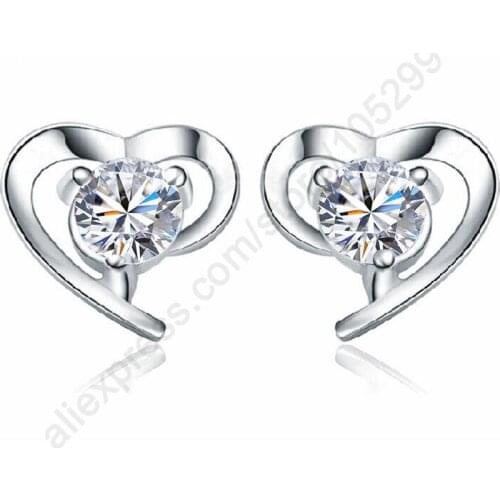 Bulk Sale Heart Stud Earrings Of 925 Stering Silver&CZ Cubic Zirconia With Post Stoppers Women Jewellery Sets