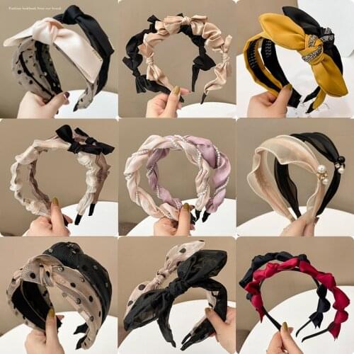 2021 New Woman Headband Wide Side Multifunction BowKnot High Quality Hairbands Korean Bow Pleated Hair Hoop Hair Accessories
