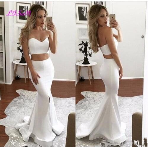 Sweetheart Two Pieces Mermaid Evening Dresses Long Formal Dress 2020 Elegant Satin Side Slit Prom Gowns Vestido De Festa
