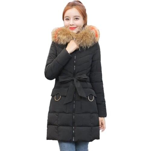 Winter Down cotton jacket Womens parkas 2018 New Thicken Warm coat Students Fur collar Hooded tops Plus size Female parkas N240