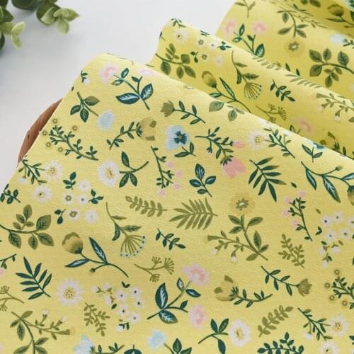 1meter 100% cottonTender yellow flower fabric for Childrens skirt dress DIY Summer clothes bag handwork fabric art XMT