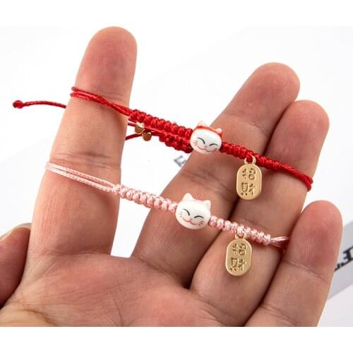 1PC Hot Handmade Colorful Rope Lucky Cat Bracelet For Women Girls Birthday Gifts Charm Tassel Fashion Maneki Neko Couple Bangles