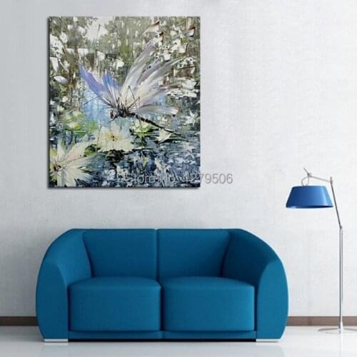 100% Handpainted Oil Paintings Picture Panel Beautiful Dragonfly Animal Oil Painting on Canvas for Home Decoration