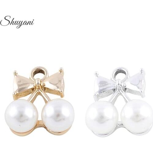 18*16mm Fashion Enamel Cherry with Pearl Pendant Charms Fit Necklace Bracelet Jewelry Findings DIY