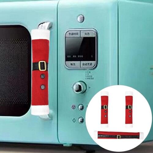 3Pcs/Set Christmas Fridge Handle Covers Santa Claus Microwave Oven Dishwasher Door Handle Cover Xmas Christmas Party Decor