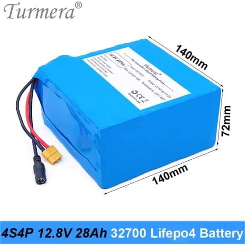 Turmera 32700 Lifepo4 Battery Pack 4S4P 12.8V 28Ah with 4S 40A Balanced BMS for Electric Boat and Uninterrupted Power Supply 12V