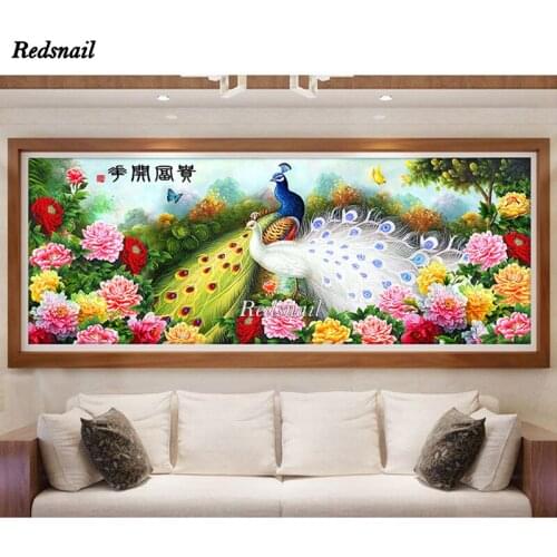 Large couple peacocks Animal 5D Diy Diamond Painting peony Flower Diamond Embroidery Full Drill mosaic Art sunrise Deer EE1209