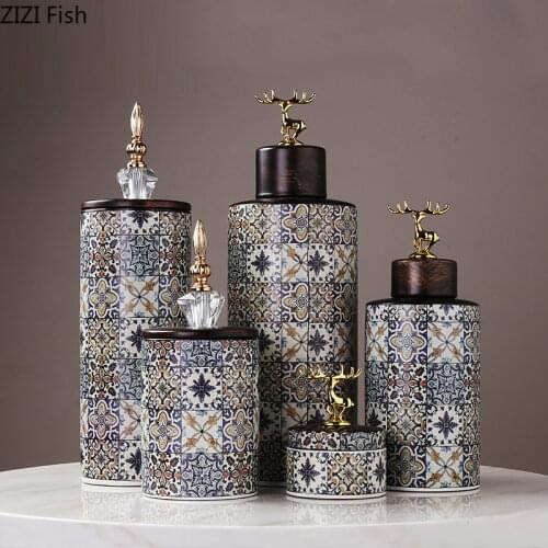 American Ceramics Candy Jars with Cover Multifunction Storage Jar Sugar Bowl Tea Caddy Container Organizer Rustic Home Decor